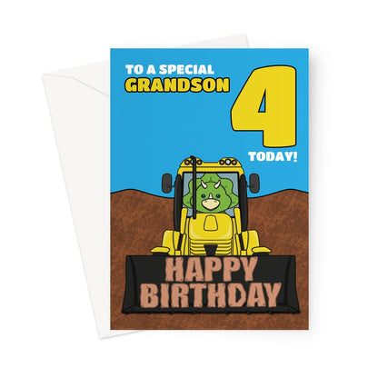 Digger 4th Birthday Card For Grandson