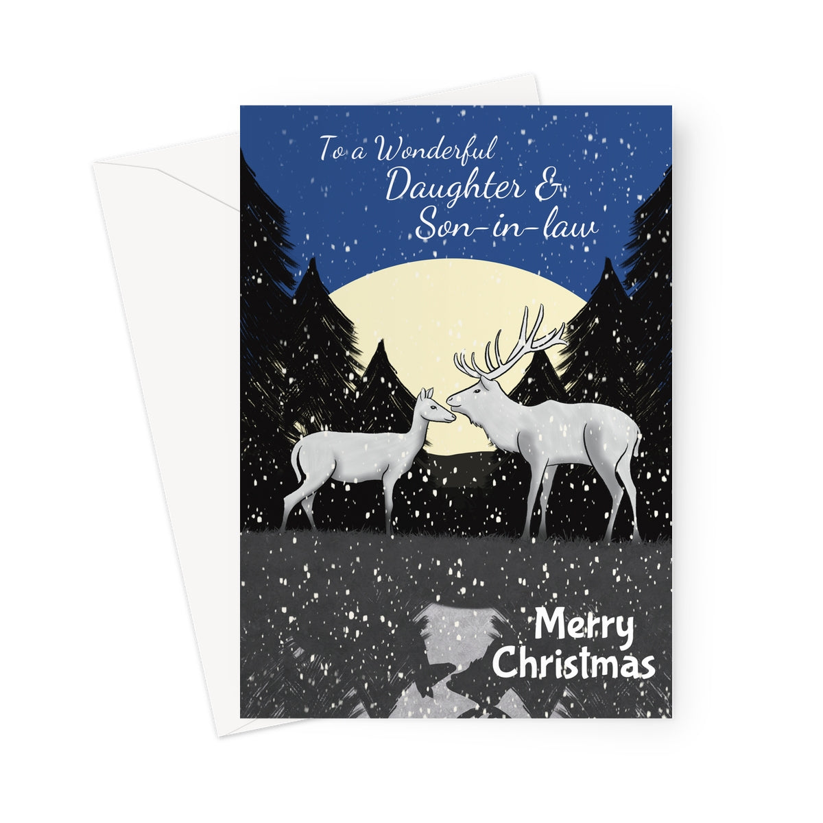 Traditional Reindeer Christmas Card - Daughter & Son-in-law