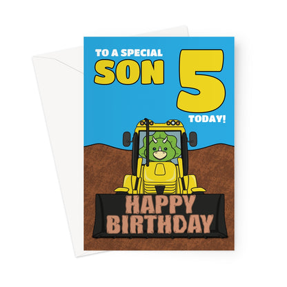 Excavator 5th Birthday Card For Son