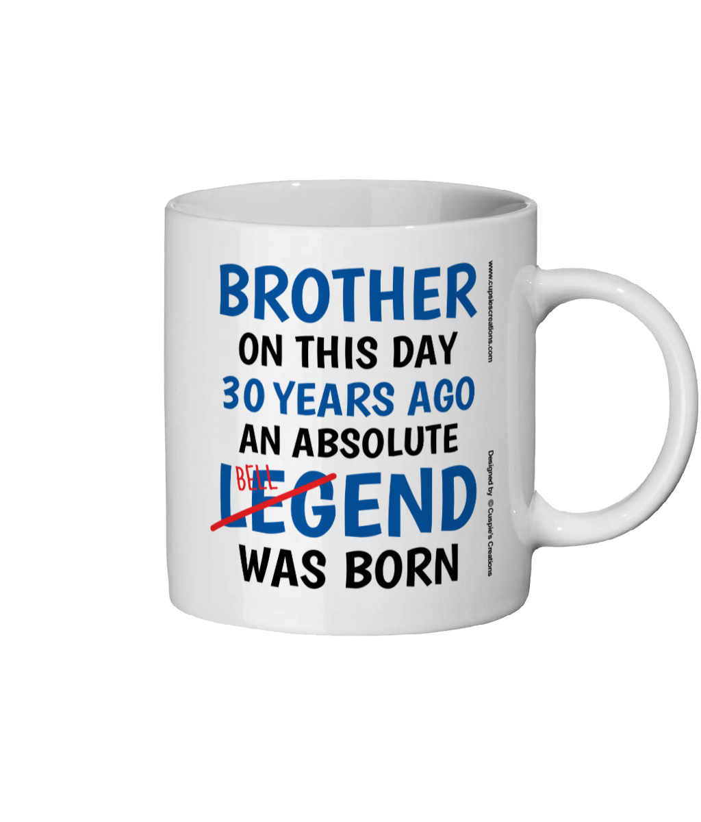 Funny 30th Birthday Mug For Brother | Cheeky Bellend Joke - Back View