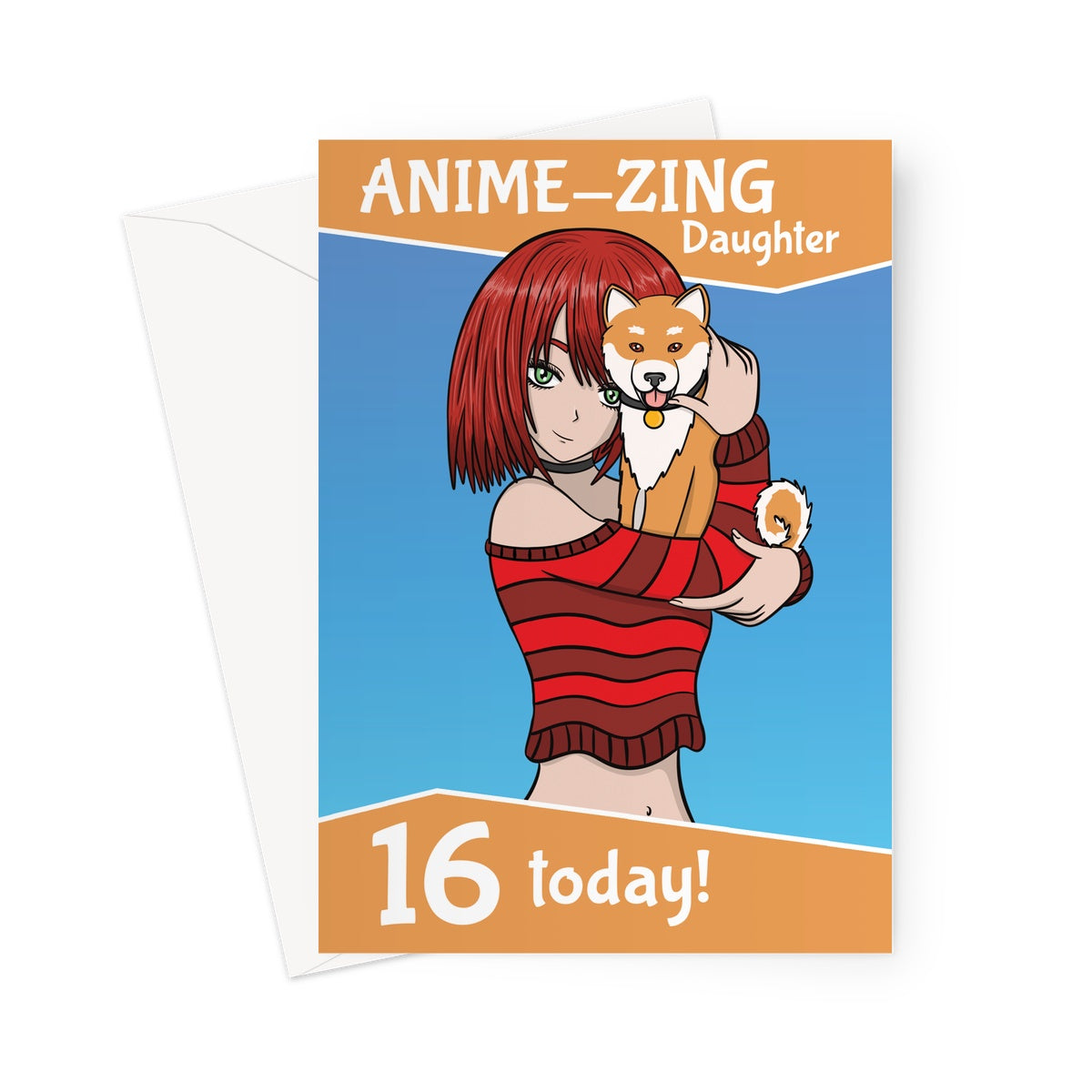 Daughter 16th Birthday Card - Anime Girl And Dog