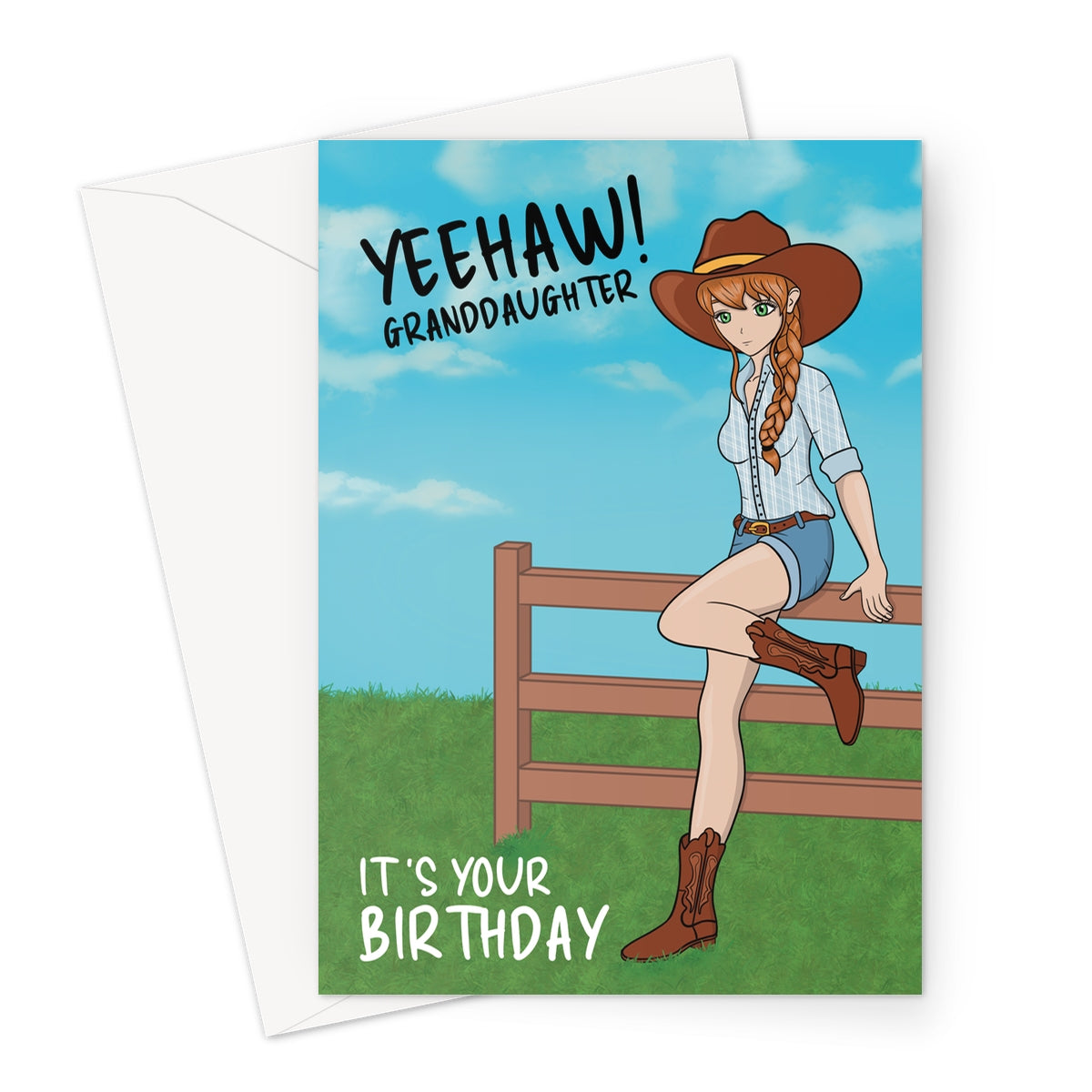 Anime style Cowgirl Birthday Card For Granddaughter