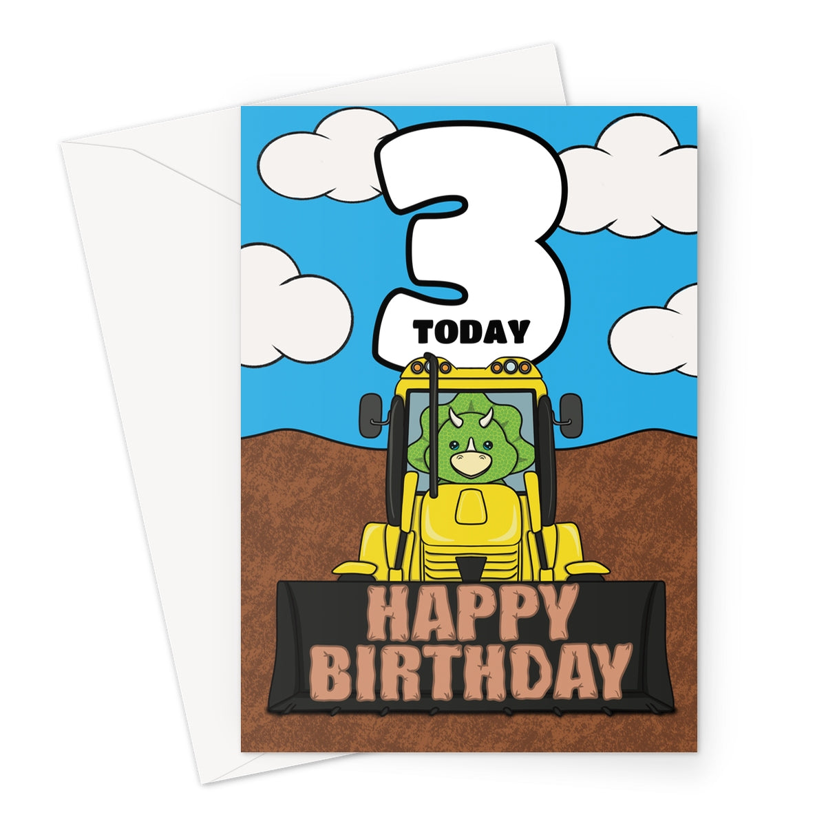 3rd Birthday Card For A Boy - Dinosaur And Diggers