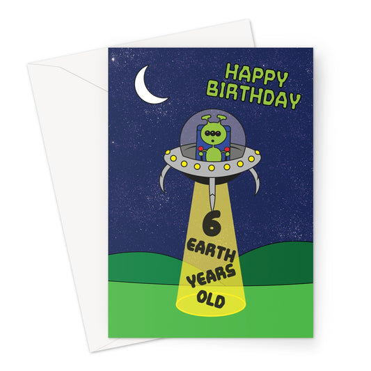 Alien 6th Birthday Card For Boy