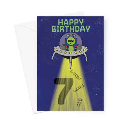 Age 7 Boys Alien Birthday Card