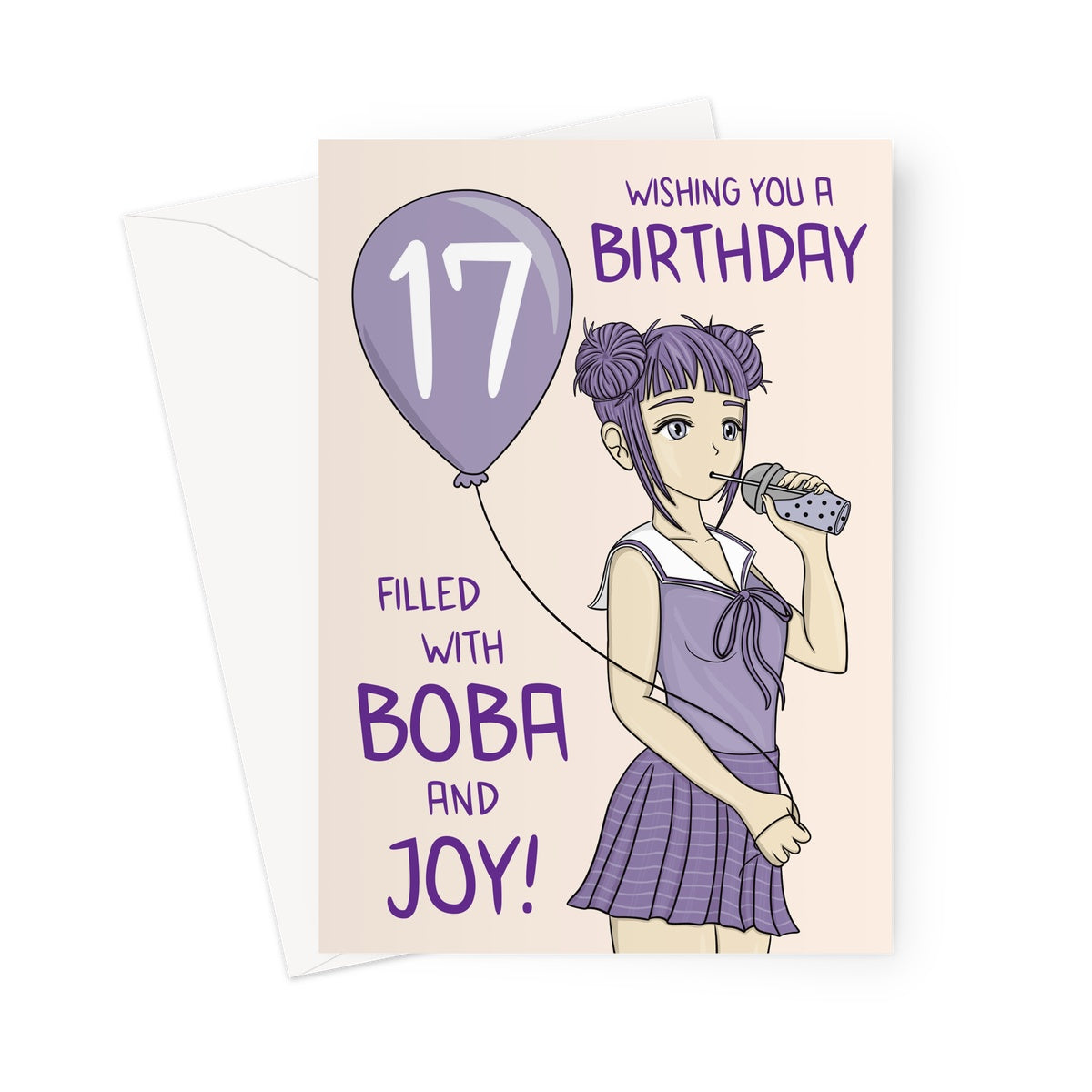 17th Birthday Card For A Girl - Anime Girl