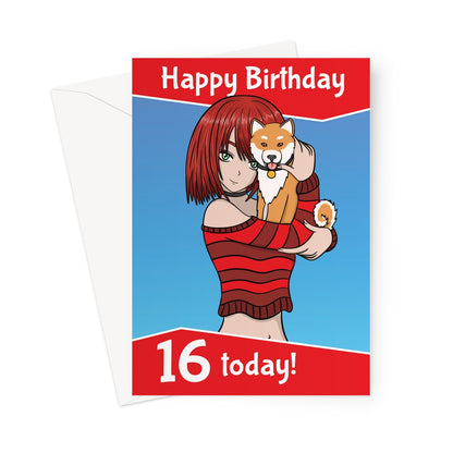 Happy 16th Birthday - Japanese Style Girl And Dog