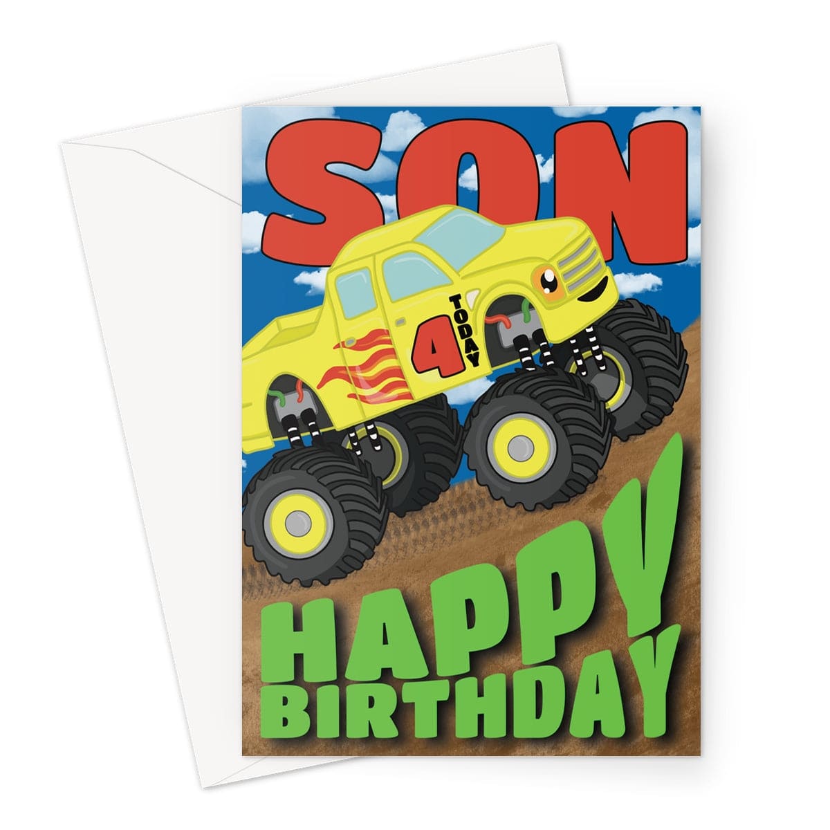 Monster Truck Birthday Card - Son Age 4