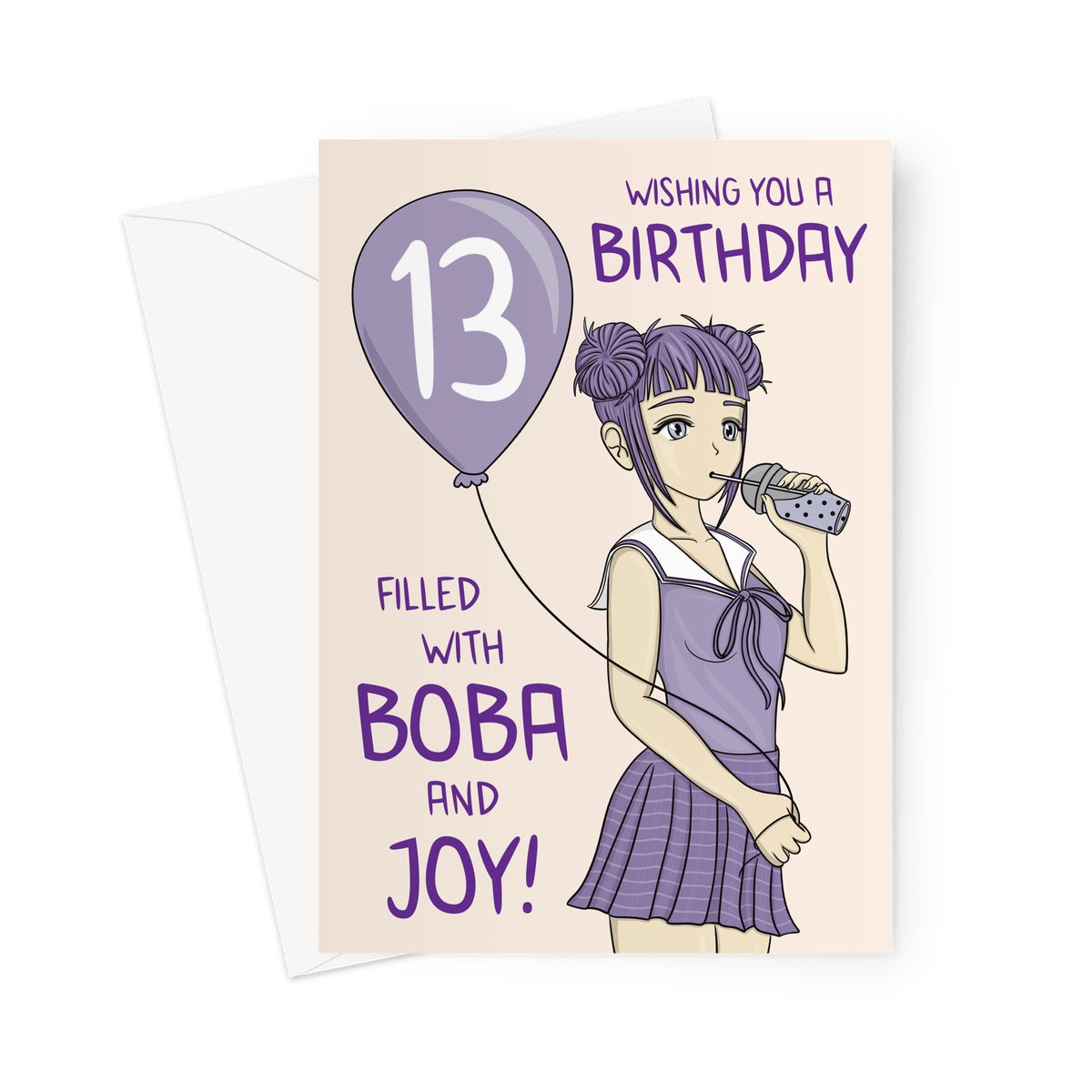 Bubble Tea Girl 13th Birthday Card