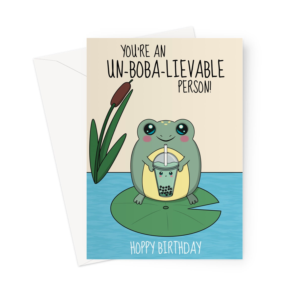 Cute Frog Boba Tea Birthday Card