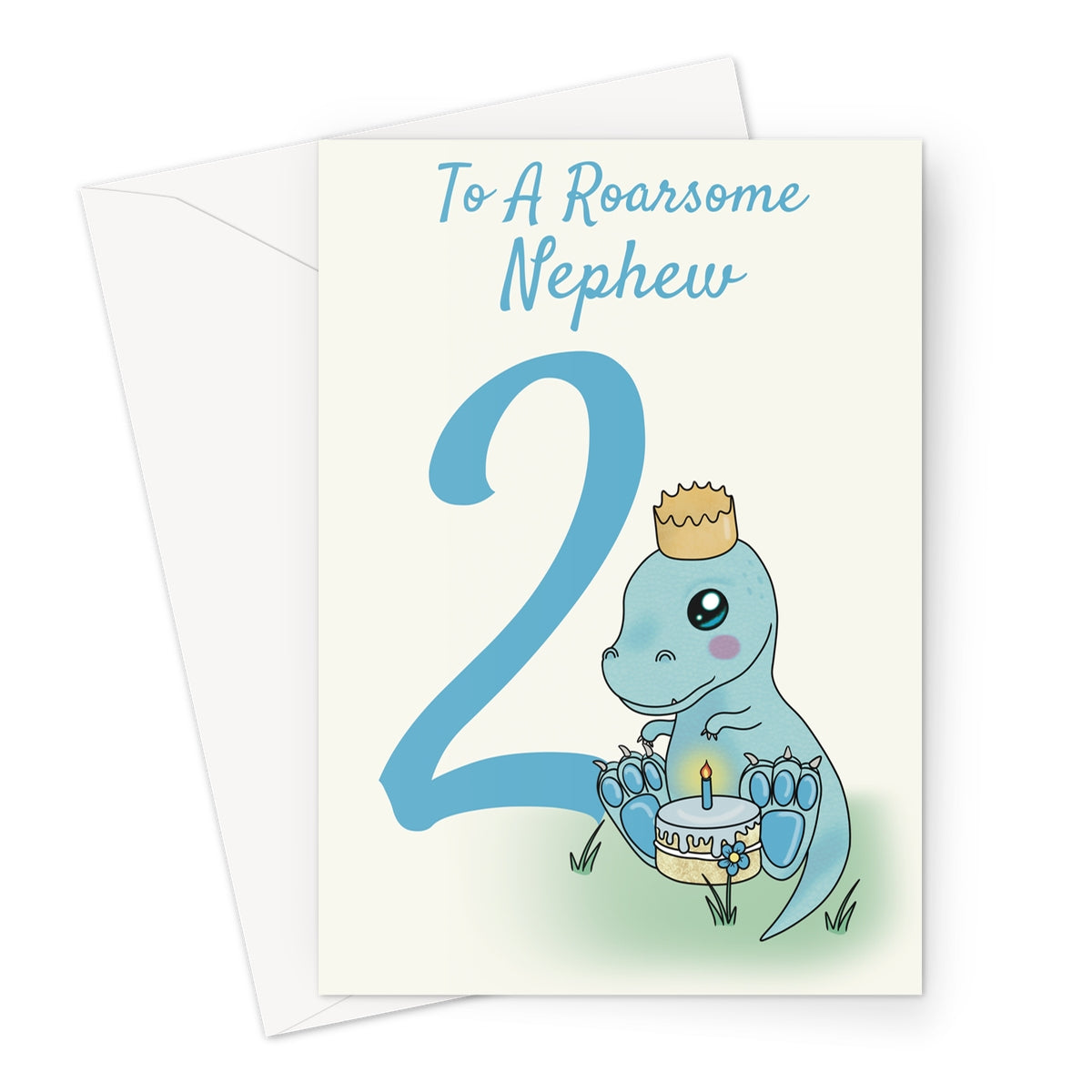 2nd Birthday Card For A Nephew - Cute Dinosaur