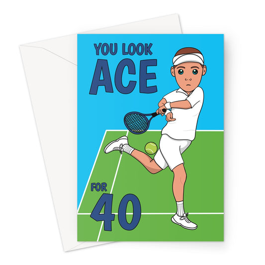 Funny Tennis Birthday Card Age 40 Man