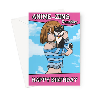 Daughter Birthday Card - Cute Anime Girl And Dog