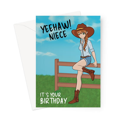 Anime style Cowgirl Birthday Card For Niece