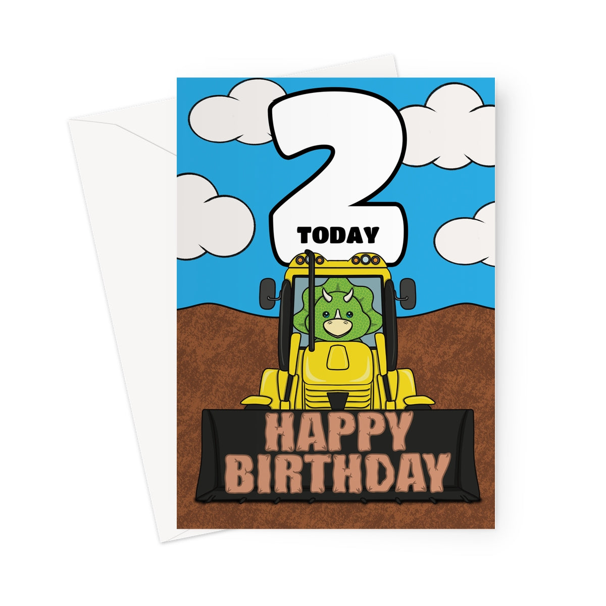 2nd Birthday Card - Dinosaur And Diggers