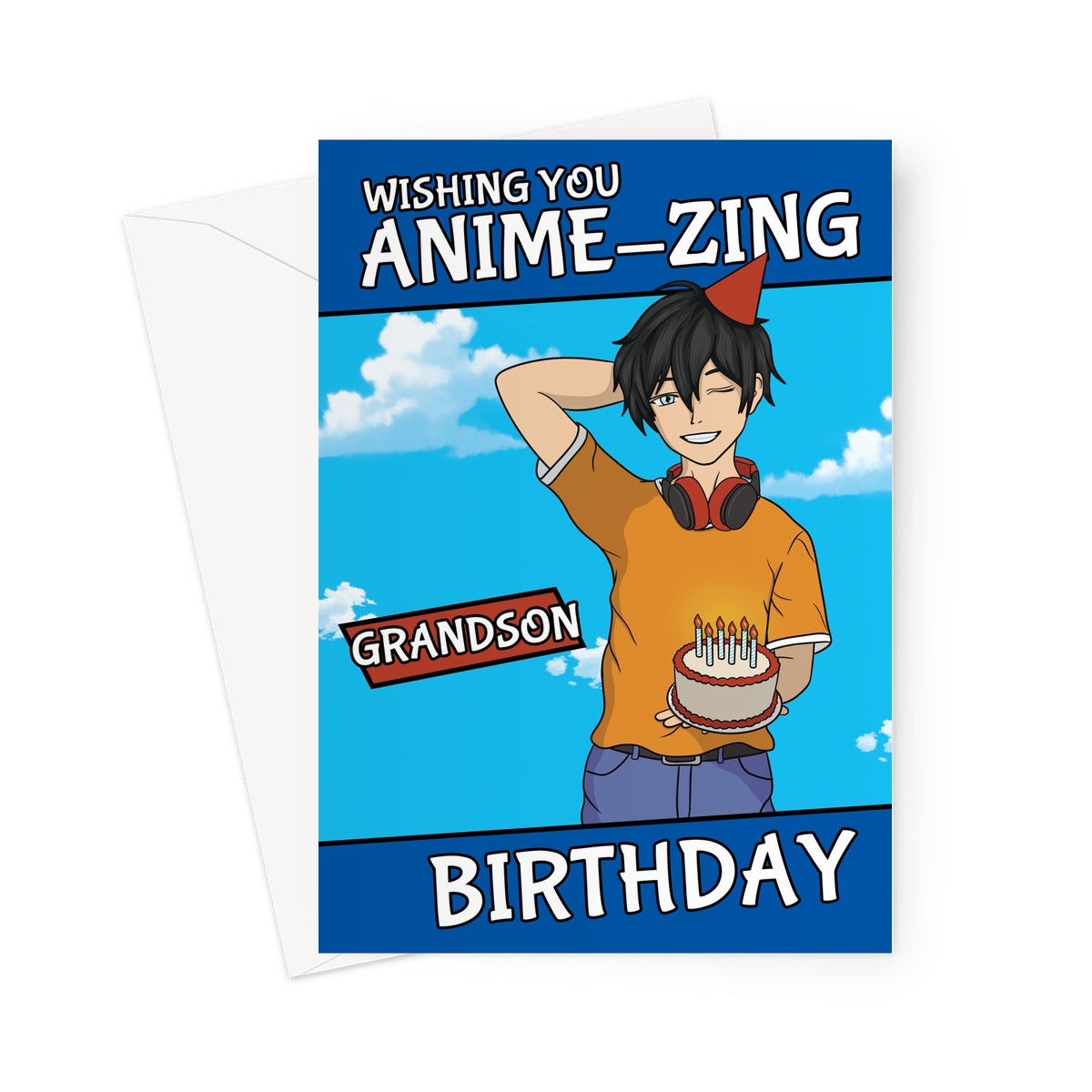 Grandson Birthday Card - Anime Boy