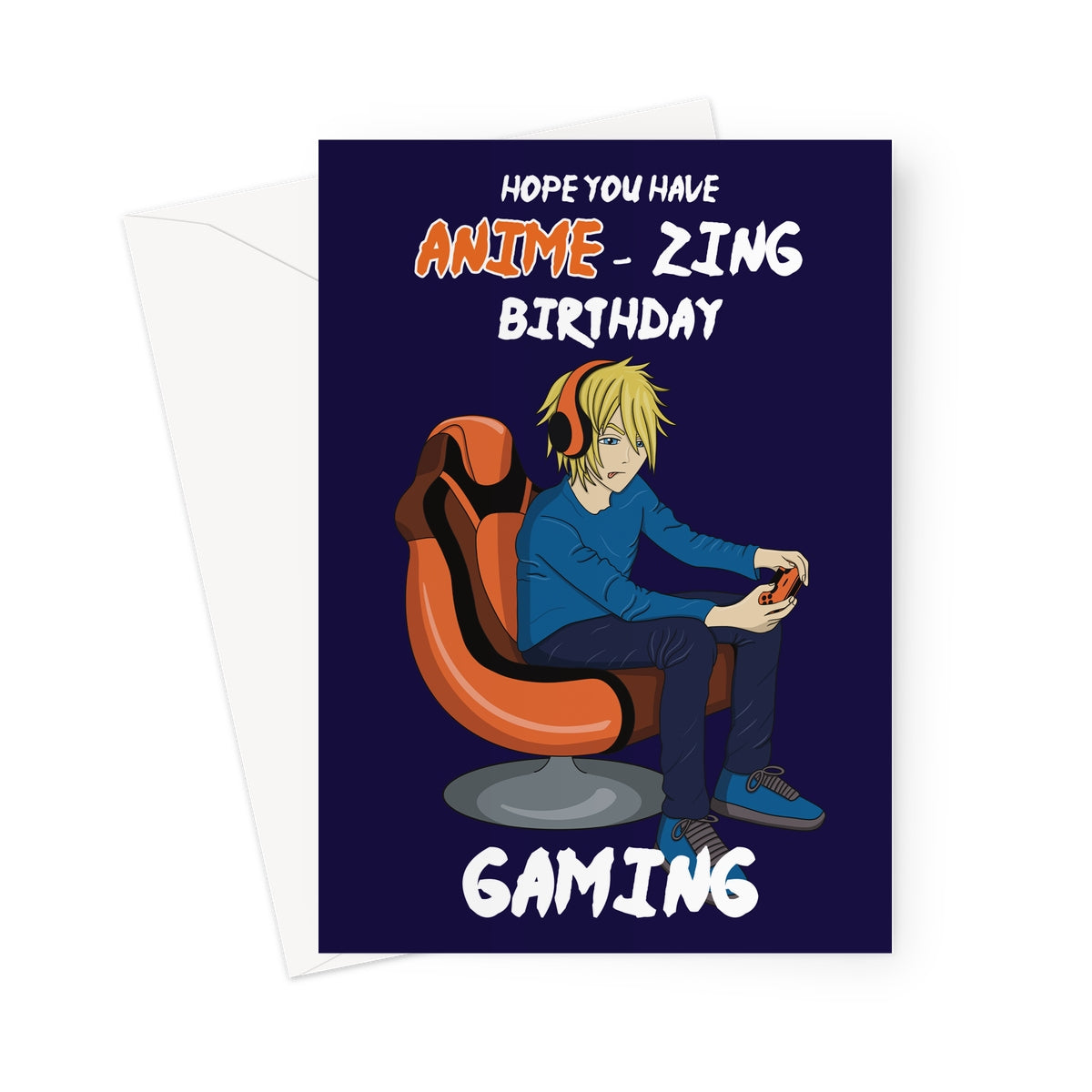 Gamer Boy Birthday Card - Blonde Anime Character