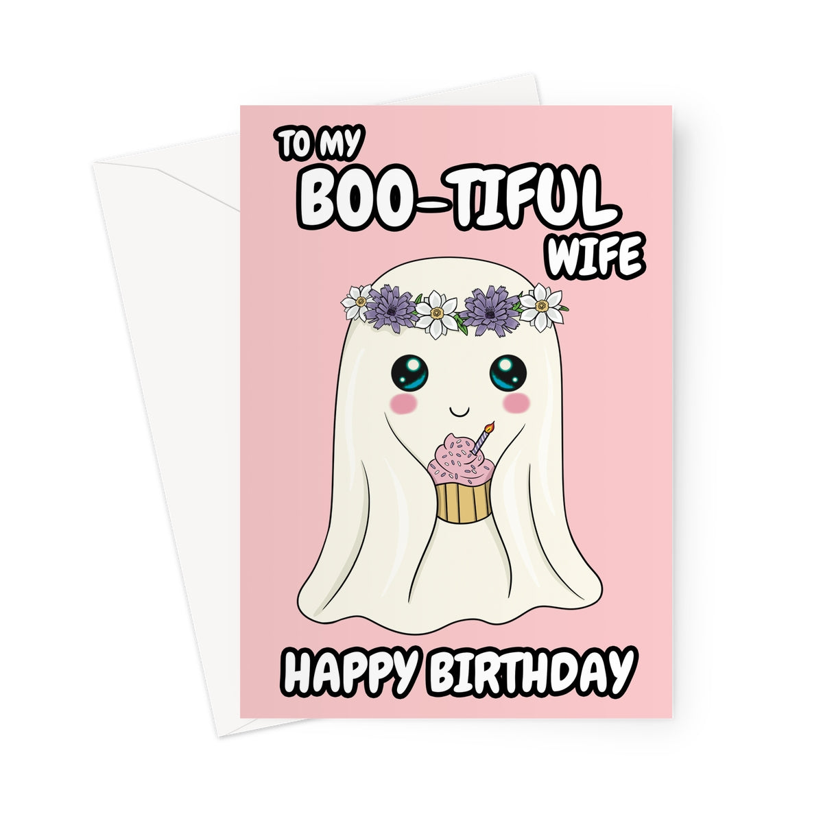 Cute Ghost Birthday Card For Wife