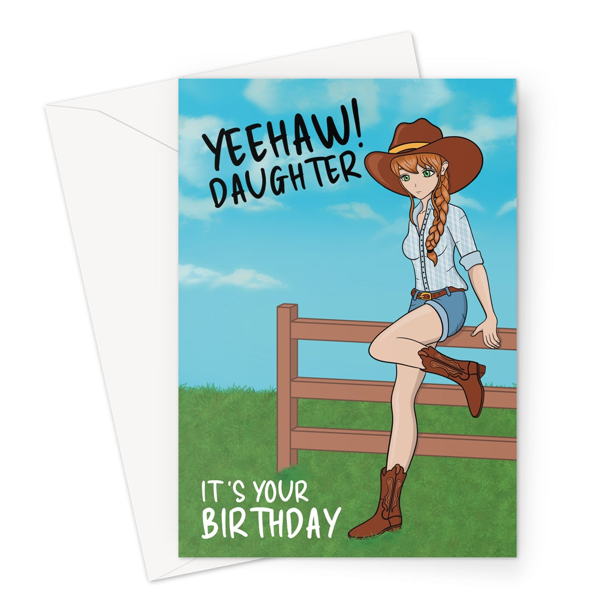 Cowgirl Birthday Card For Daughter drawn in an anime style