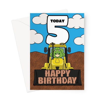 Boys 5th Birthday Card - Dinosaur Digger