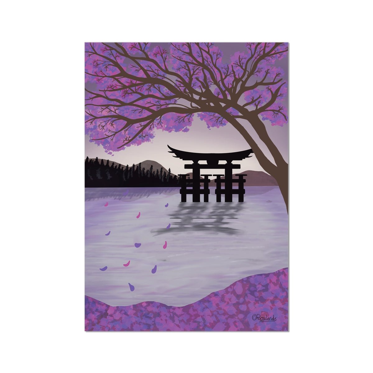 Original Japanese Art Print - Cherry Blossom Lake