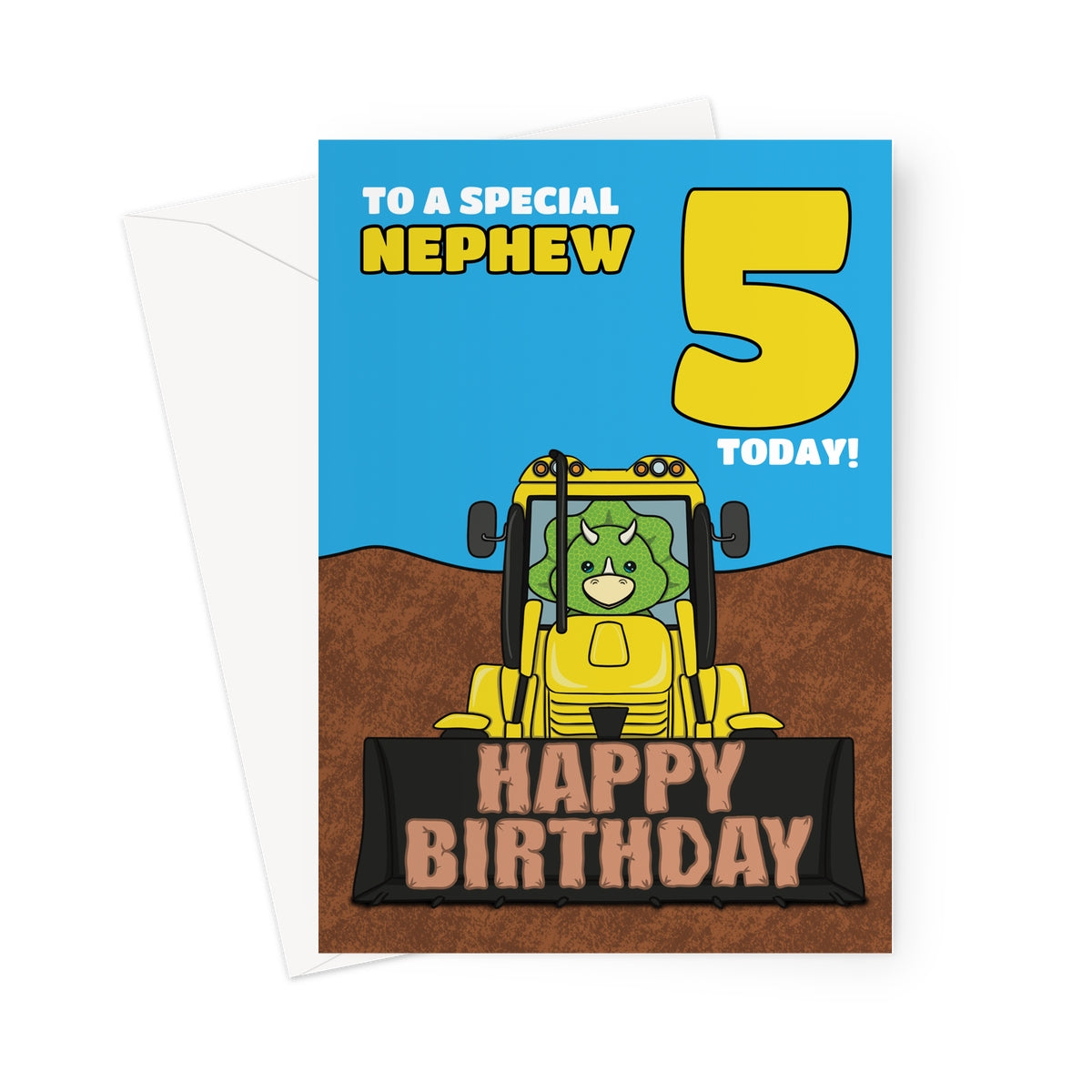 Dinosaur Digger 5th Birthday Card For Nephew