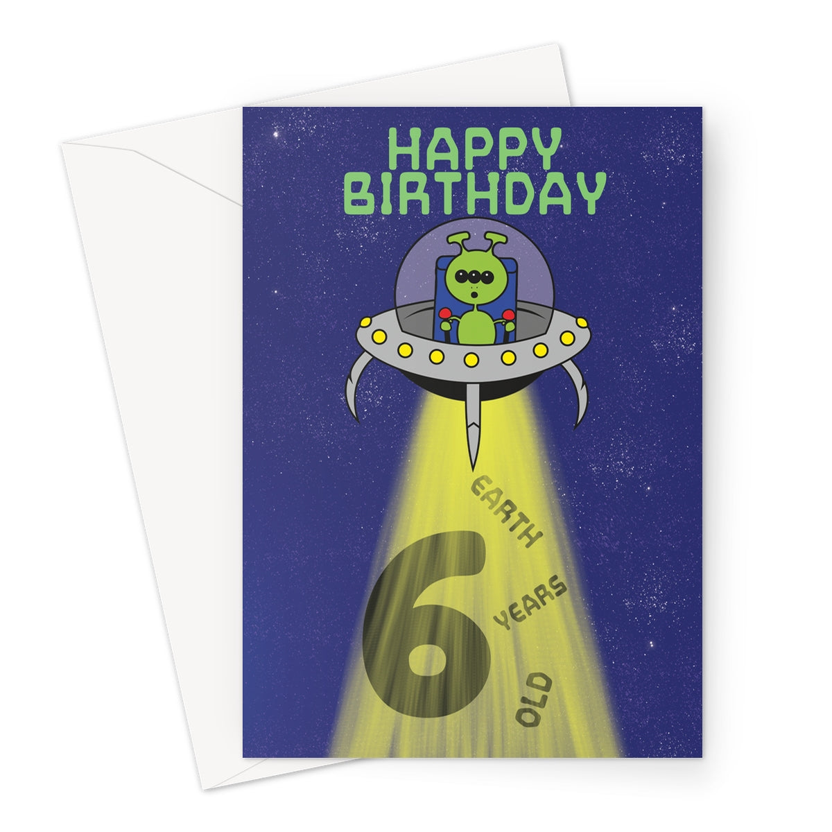 Alien Spaceship 6th Birthday Card