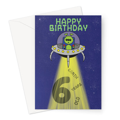 Alien Spaceship 6th Birthday Card