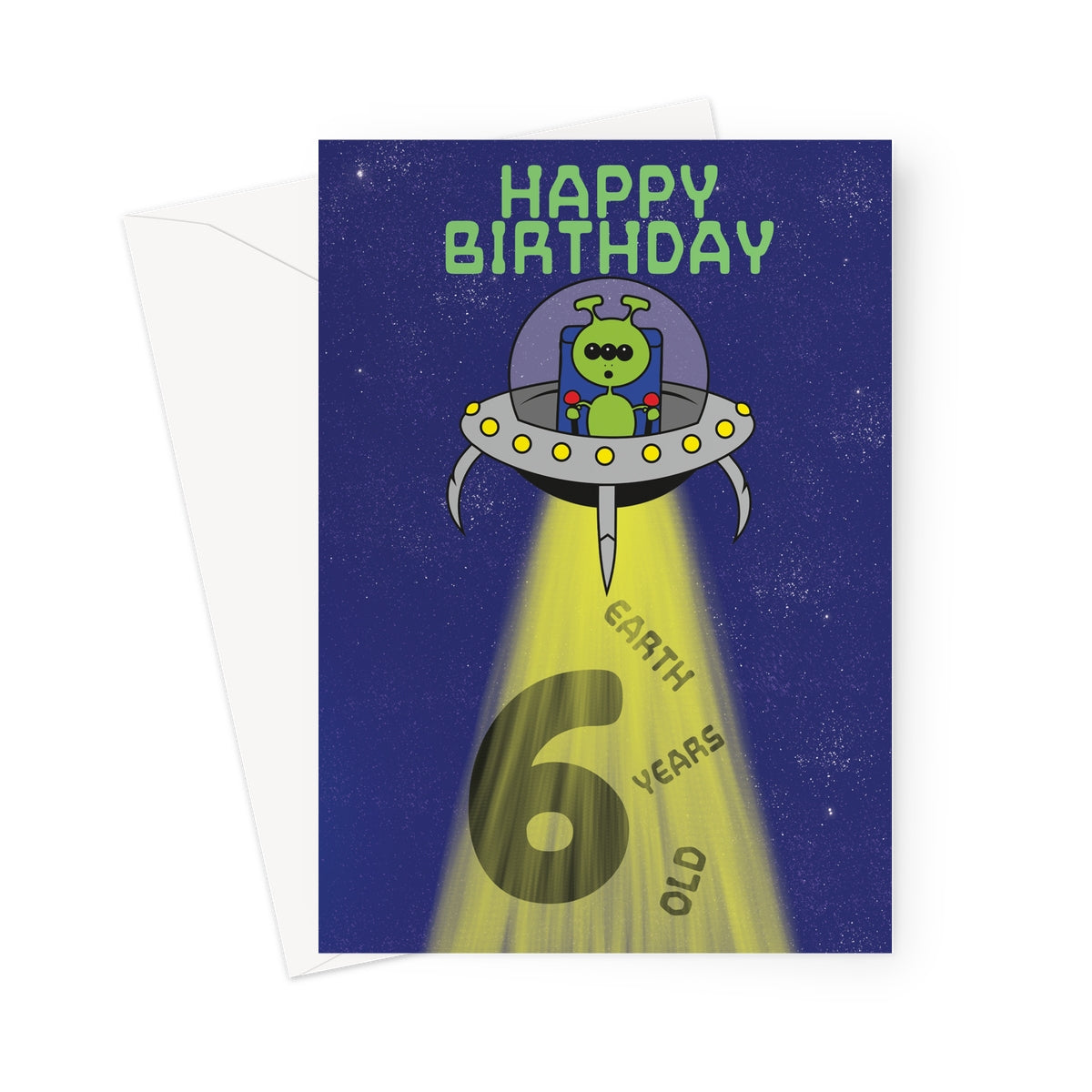 Alien Spaceship 6th Birthday Card