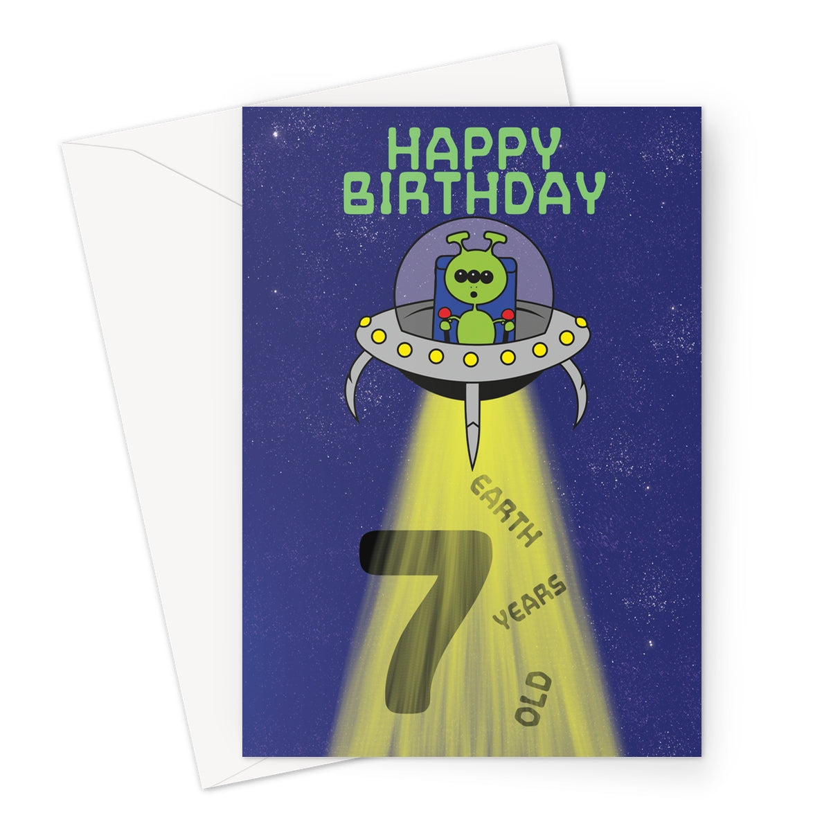 Age 7 Boys Alien Birthday Card