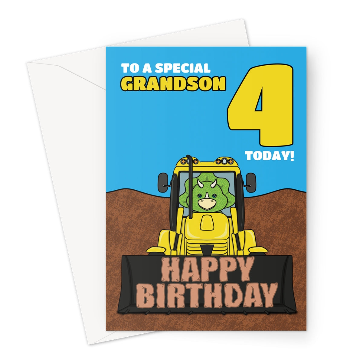 Digger 4th Birthday Card For Grandson