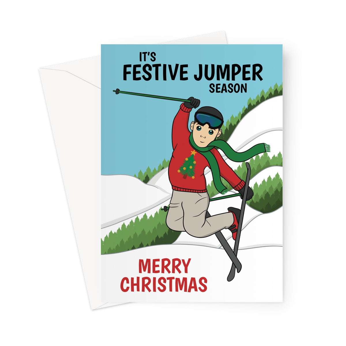 Funny Christmas Card - Festive Jumper Ski Pun