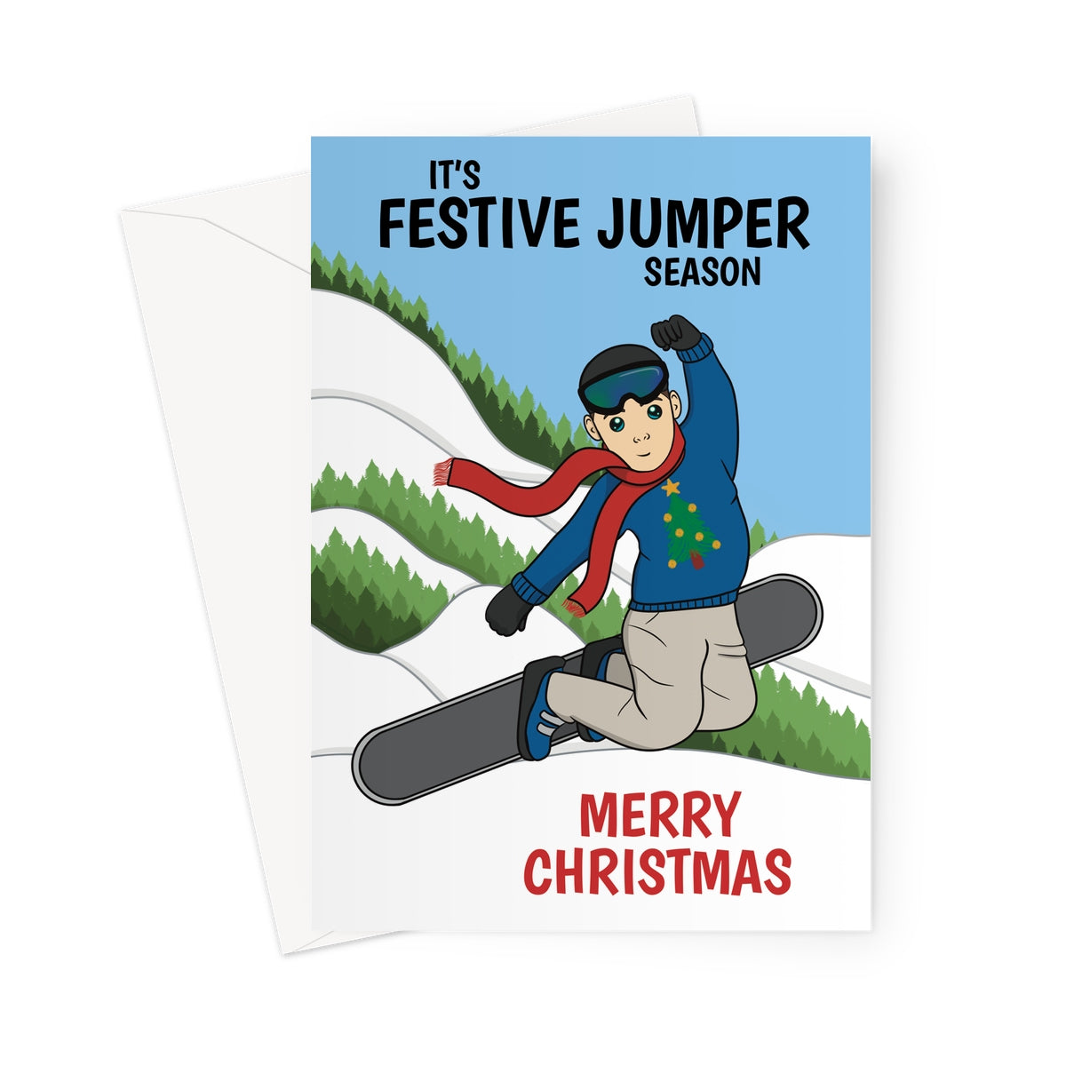 Snowboarding Christmas Jumper Greeting Card