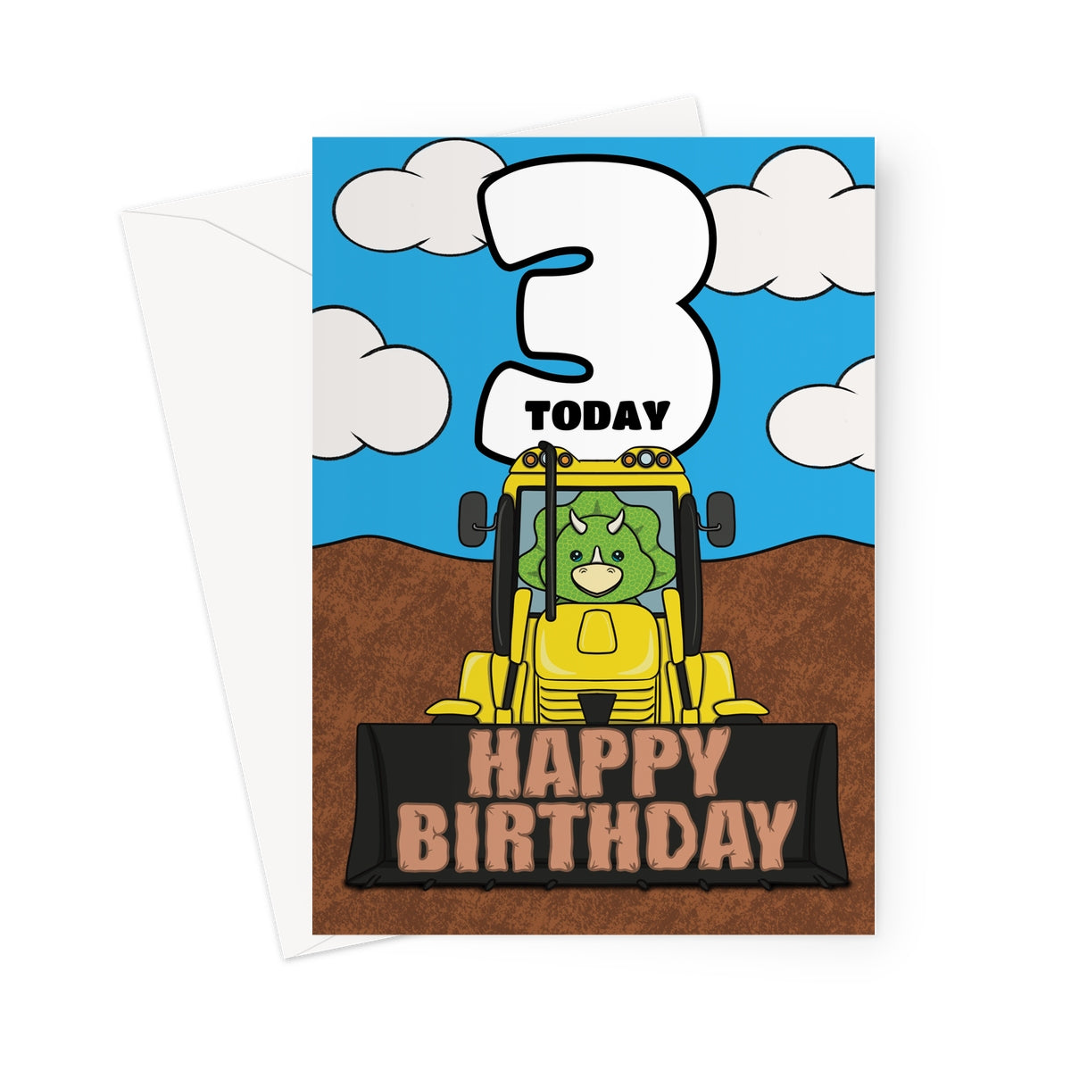 3rd Birthday Card For A Boy - Dinosaur And Diggers