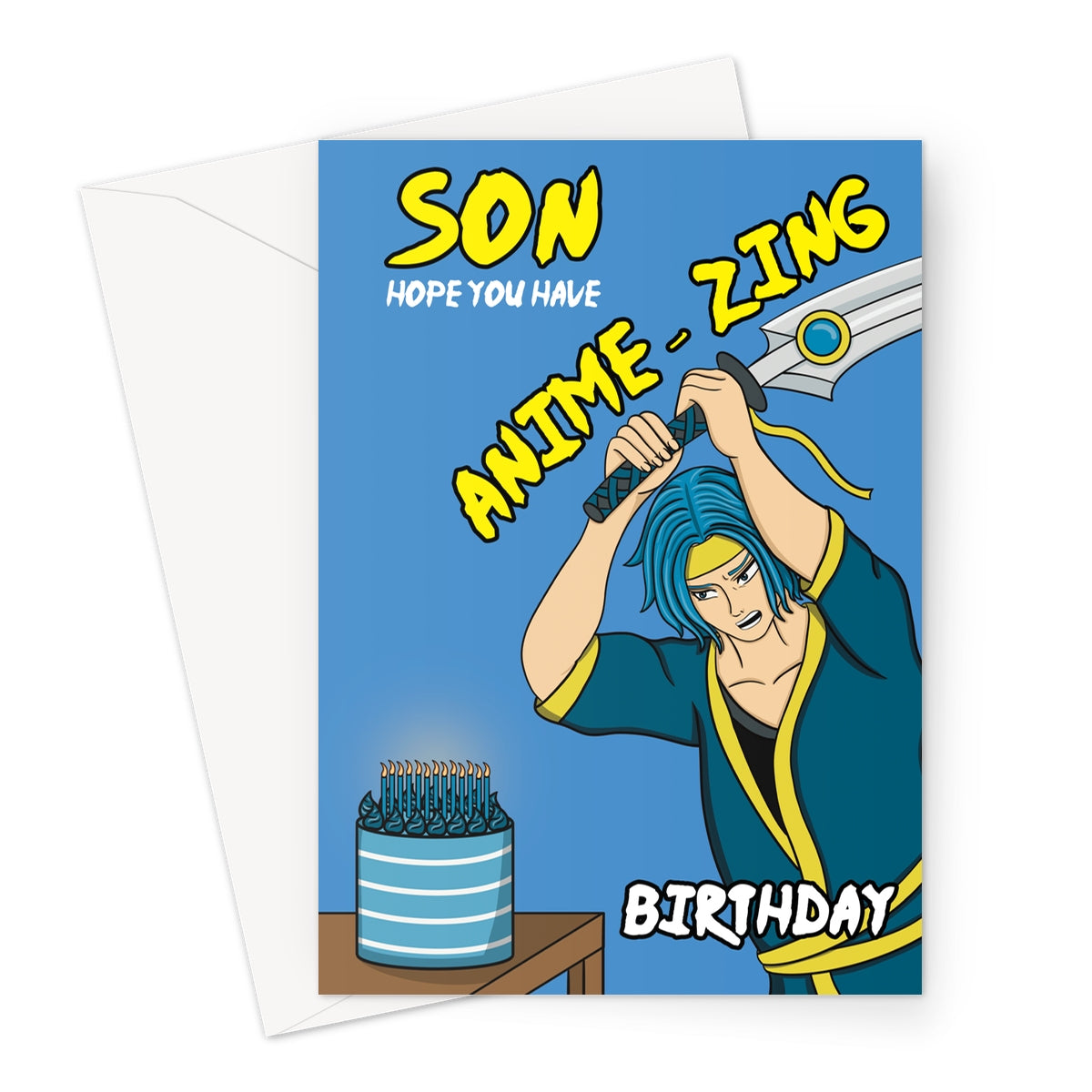 Anime Birthday Card For Son - Sword Fighter