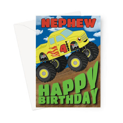 Nephew 4th Birthday Card Monster Trucks