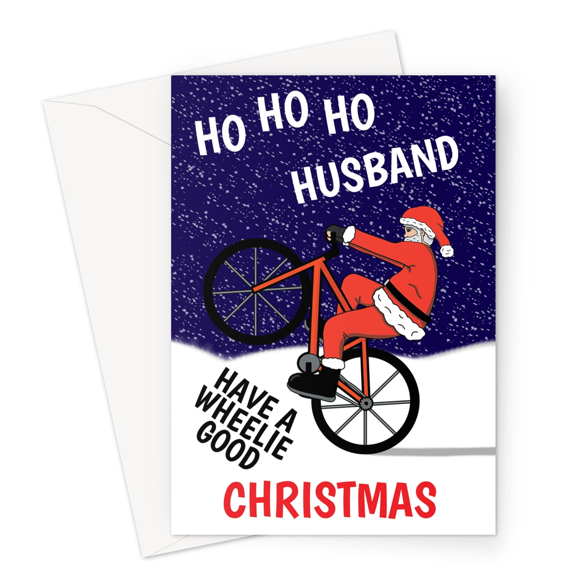 Husband Christmas Card - Wheelie Bike Santa