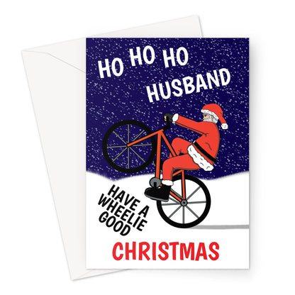 Husband Christmas Card - Wheelie Bike Santa