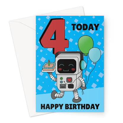 Boys Robot 4th Birthday Card