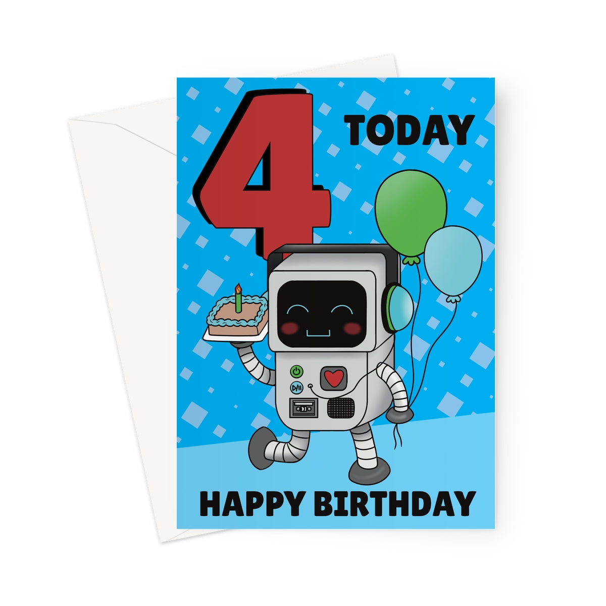 Boys Robot 4th Birthday Card