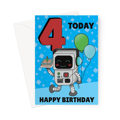 Boys Robot 4th Birthday Card