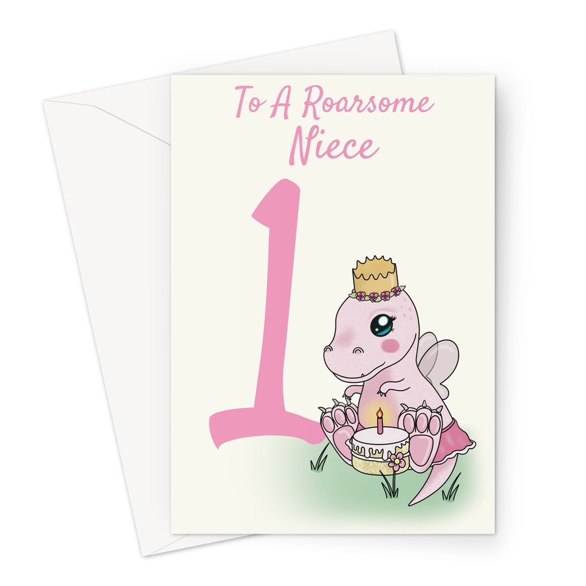 Cute 1st Birthday Card For A Niece - Fairy Dinosaur