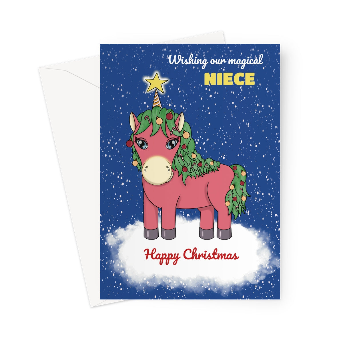 Cute Niece Christmas Card - Festive Unicorn