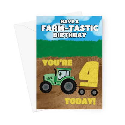 Cute Tractor 4th Birthday Card