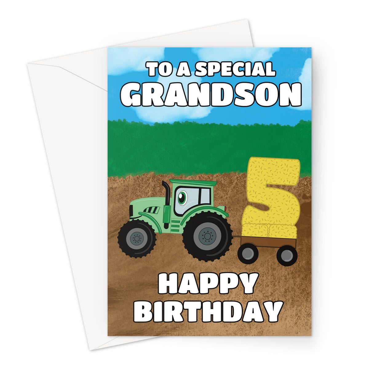 Farm Tractor 5th Birthday Card For Grandson