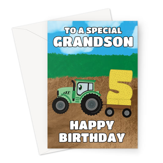 Farm Tractor 5th Birthday Card For Grandson