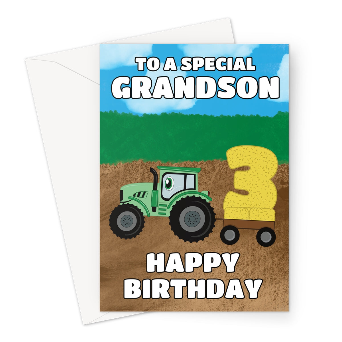 Grandson Farm Tractor 3rd Birthday Card