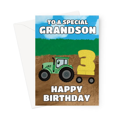 Grandson Farm Tractor 3rd Birthday Card