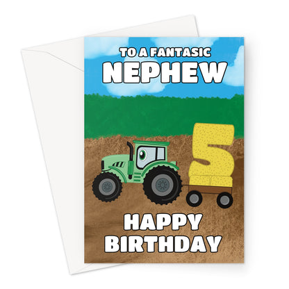 Happy 5th Birthday Card For Nephew - Tractor