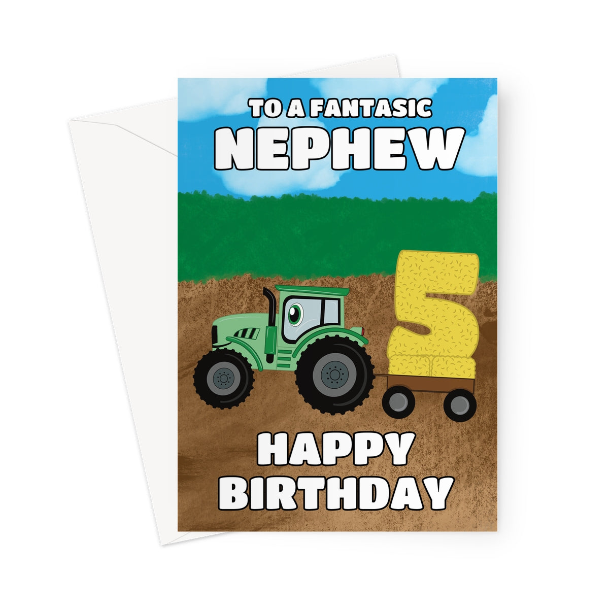 Happy 5th Birthday Card For Nephew - Tractor